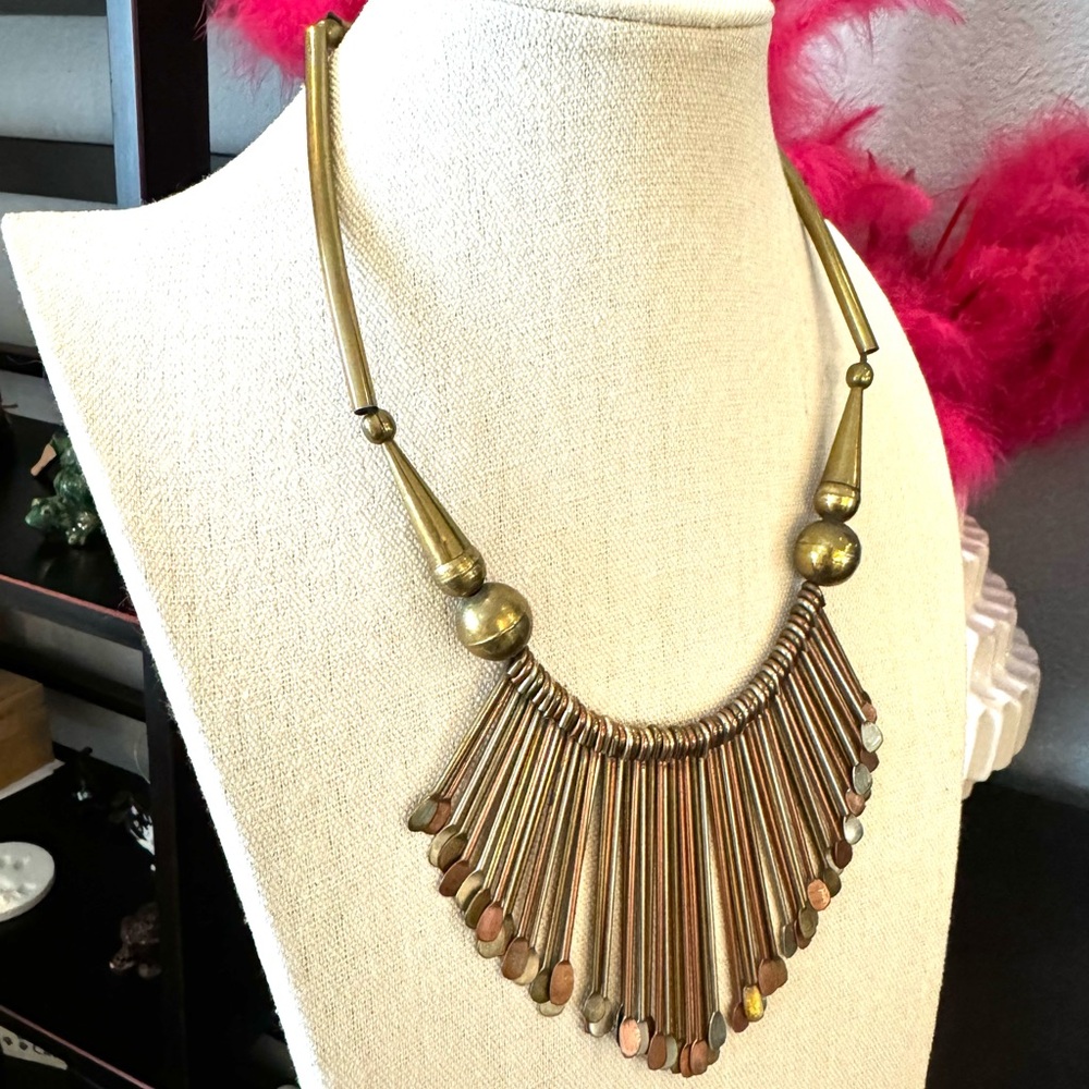Vintage Brass and Copper Statement Necklace - Picture 4 of 6